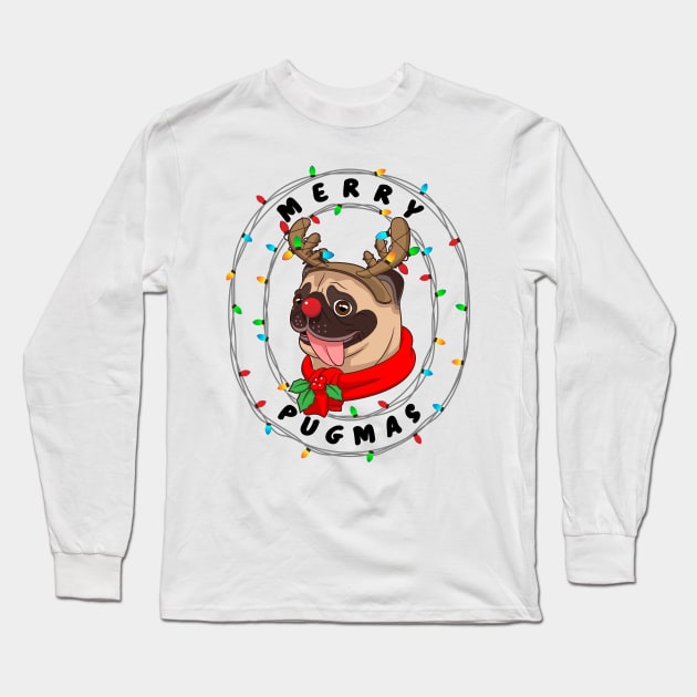 Funny Cute Pug Cool Merry Pugmas Christmas Gift Long Sleeve T-Shirt by teeleoshirts